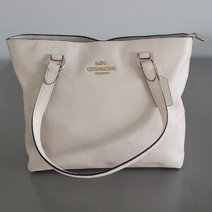Coach Ivory Leather Tote with Gold Accents